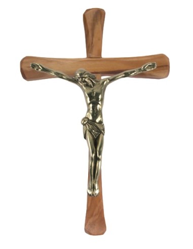 Croix d'art en bronze et bois d'olivier
