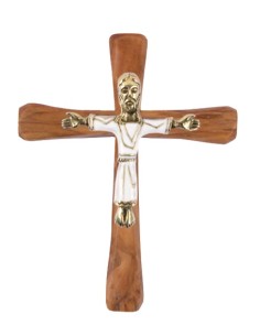 Croix d'art en bronze et bois d'olivier