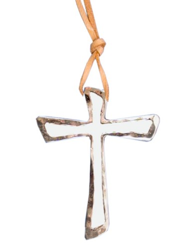 Croix d'Art en Bronze avec Lacet en Cuir