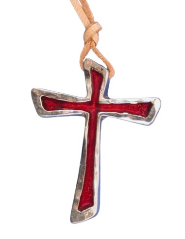 Croix d'Art en Bronze avec Lacet en Cuir