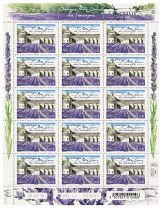 Planche de timbres de l'abbaye de Sénanque - Parfumé à la...