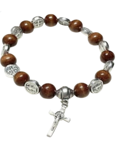 Bracelet de Saint Benoît en olivier avec croix