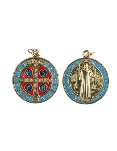 Médaille de Saint Benoît doré bleu