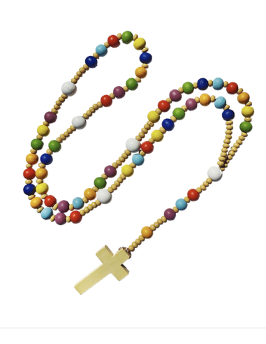 Chapelet perles de bois multicolores